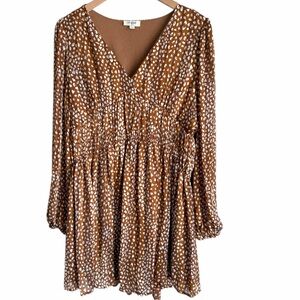 Umgee Boutique Metallic Leopard Long Sleeve Babydoll Dress Size Large